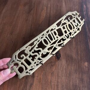 Vintage brass "Bless Our Home" key holder